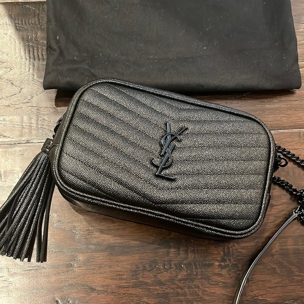 YSL Saint Laurent black mini monogram camera crossbody bag. All Black.